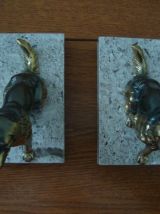 Serre livres vintage épagneuls en régule socle marbre