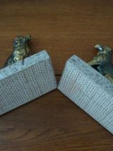 Serre livres vintage épagneuls en régule socle marbre