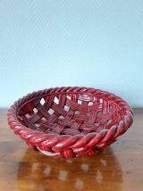 Corbeille à fruits en barbotine vannerie 1960