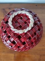 Corbeille à fruits en barbotine vannerie 1960