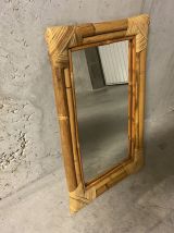 Miroir en bambou et rotin années 60