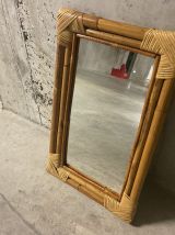 Miroir en bambou et rotin années 60