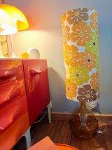 Vintage 70' Lampe de sol Florale Verre Fumé