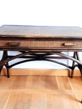 Grand bureau en rotin et cannage 1970 