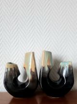 Doubles vases serre-livres vintage en céramique 