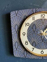 Horloge pendule murale vintage silencieuse trapèze bleu doré