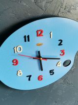 Horloge formica vintage pendule silencieuse Carrez bleu