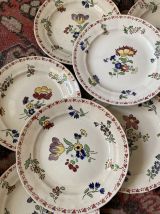 7 assiettes plates fleuries champêtres.