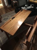 Banc d’écolier des années 50 bois massif