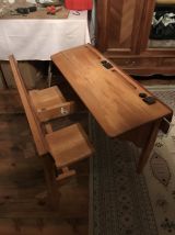 Banc d’écolier des années 50 bois massif