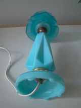 Lampe vintage bleue, opaline et pate de verre