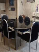 Table à manger ovale vintage années 70/80 verre  + 6 chaises