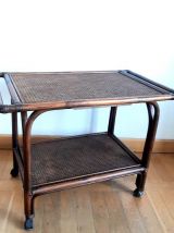 Desserte roulante rotin et cannage 1970 