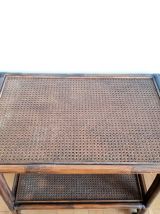 Desserte roulante rotin et cannage 1970 