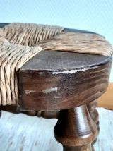 Paire de tabourets de cheminée bois et paille 1950 