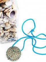 Superbe collier broche couleur doré bleu turquoise 2 en 1