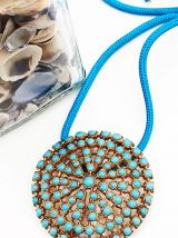 Superbe collier broche couleur doré bleu turquoise 2 en 1