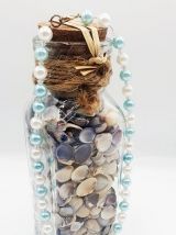 Collier en perles nacrées 42 cm long bleu ciel blanc fermoir