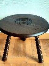 Table guéridon tripode en bois brutaliste 1950 