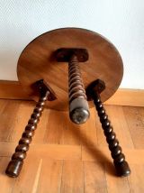 Table guéridon tripode en bois brutaliste 1950 