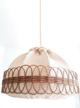 Suspension rotin et tissu vers 1960 