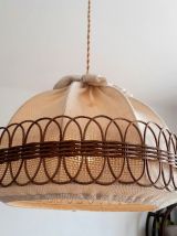 Suspension rotin et tissu vers 1960 