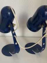 Paire lampes vintage 1970 chevet métal bleu Klein Italy - 25