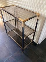 Console-étagère en laiton-aluminium et verres fumés 