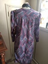 Robe chemise vintage lilas mauve et rose boutonnée