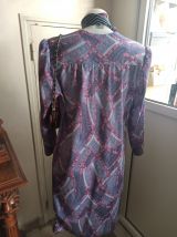 Robe chemise vintage lilas mauve et rose boutonnée