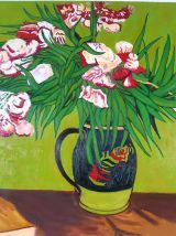 Huile sur toile nature morte aux fleurs 