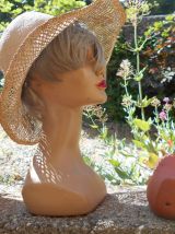 CAPELINE CHAPEAU VINTAGE RETRO PAILLE T 57 QUASI NEUF