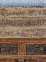Petit buffet en bois ancien et métal 