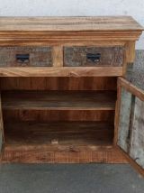 Petit buffet en bois ancien et métal 