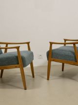 Paire de fauteuils vintage en hêtre années 60