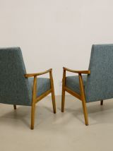 Paire de fauteuils vintage en hêtre années 60
