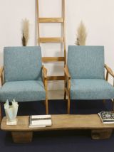 Paire de fauteuils vintage en hêtre années 60