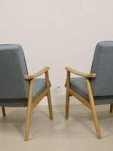 Paire de fauteuils vintage année 60 en hêtre