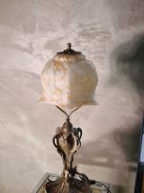 grande lampe 1900 art nouveau en regule patine bronze abat j