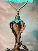 grande lampe 1900 art nouveau en regule patine bronze abat j