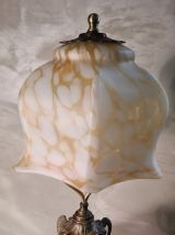 grande lampe 1900 art nouveau en regule patine bronze abat j