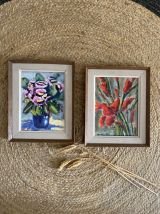 Peinture à l huile sur bois,  iris rouges.