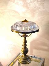 lampe laiton massif et son dome en verre tailler 1930 42x26 