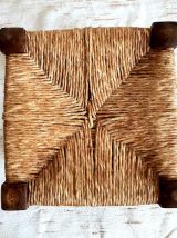 Tabouret de ferme paillé vintage en chêne