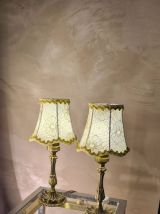 lot  2 lampes de chevets en bronze avec  jolie abat jour or 