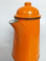 Cafetière émaillée oranges vintage 70" des années seventies