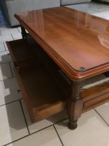 Table basse en bois d'aulne avec dessus verre 