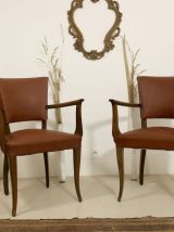 Paire de fauteuils bridge vintage année 60 en simili cuir ro