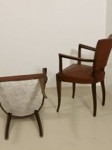 Paire de fauteuils bridge vintage année 60 en simili cuir ro