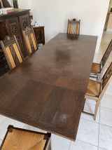 Belle table bretonne en chêne massif + 6 chaises assorties 
